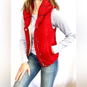 Anthropologie cotton puffer soft fine grain corduroy collar red vest size XS
